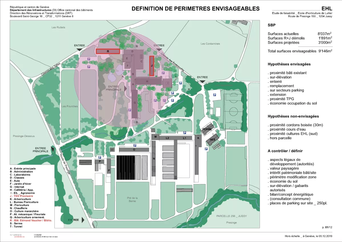 CFPNE / HEPIA _ Ecole d'horticulture de Lullier _ Etude de faisabilité pour le remplacement de pavillons provisoires